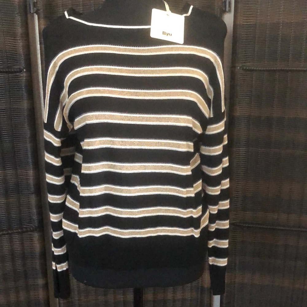 Women's Striped Black and Gold Sweater
